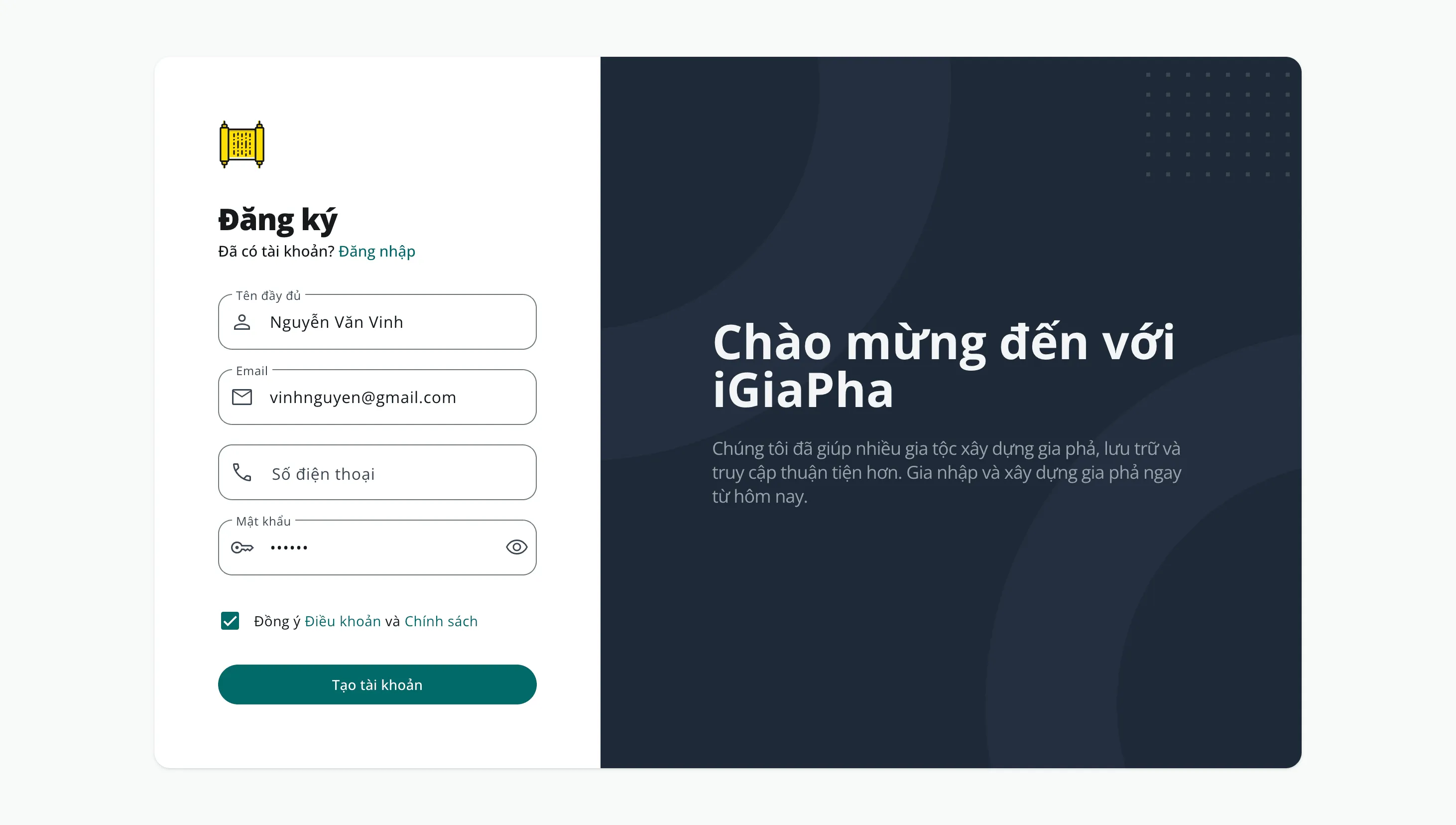 Hướng dẫn tạo tài khoản để dùng gia phả online